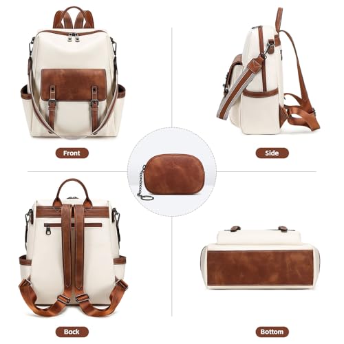 AGLOD Backpack Purse for Women PU Leather Back Packs Designer Ladies Shoulder Bag Fashion Faux Work Travel Handbags - color: Beige-brown