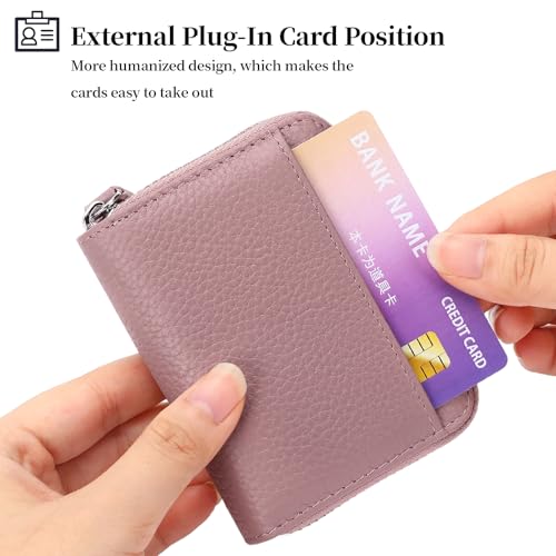 SENDEFN RFID Credit Card Holder for Women Small Leather Zipper Card Case Wallet 15 Slots - color: J-Pink
