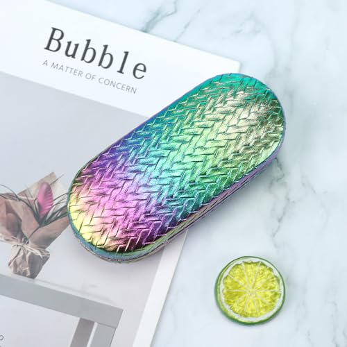 PERFECTSIGHT Sunglasses Case, Large Hard Shell Glasses Case, Cute PU Leather Protective Eyeglasses Case for Women Men - color: Gradient Purple+green