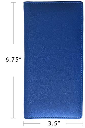 RFID Leather Checkbook Cover With Credit Card Slots and Pen Holder - color: Cobalt Blue