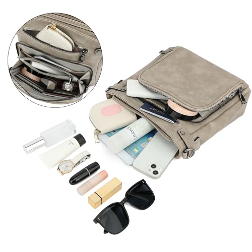 TANTOMI Crossbody Bags for Women Purses for Women Trendy Leather Shoulder Handbags Travel Purse with 6 Card Slots - color: Gray