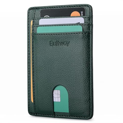 Buffway Slim Minimalist Front Pocket RFID Blocking Leather Wallets for Men and Women - Lichee Green - color: Lichee Green
