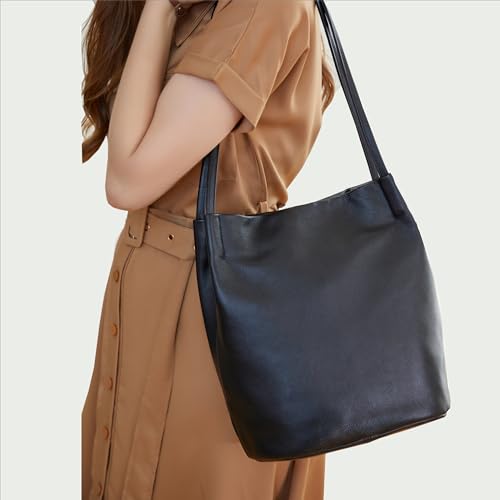 Iswee Soft Leather Tote Bucket Bag Hobo Shoulder Purse and Handbags Women | Large Size Roomy Pocketbooks Ladies Bag Everyday Bag Casual Work Travel Designer Hand Bag - color: Navy Blue-lichee