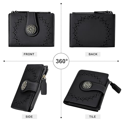 Tipmile Small Wallet for Women Bifold RFID Blocking Card Holder Leather Wallets with Zipper Coin Pocket - color: Black