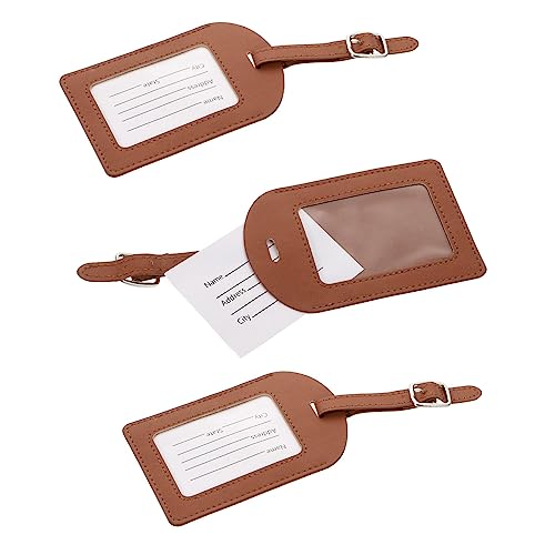 3/6Pcs PU Leather Luggage Tags with Adjustable Strap and Transparent Window for Suitcases Travel Bag Id Labels Durable Multi Purpose Baggage Tags for Frequent and Business Travelers