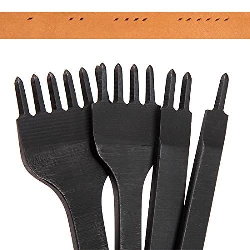 WUTA Leather Hole Punch Tool Pricking Iron Hole Puncher 5mm 1/2/4/6 Prong Tooth Lacing Diamond Stitching Chisel Set for DIY Leather Craft Kits (Black) - color: Black, size: 1nd 5mm 1/2/4/6
