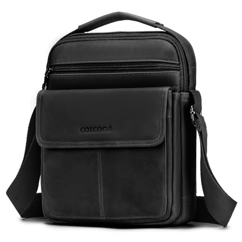 Men's Leather Crossbody Shoulder Bag - Messenger Satchel Travel Handbag - color: Black-b