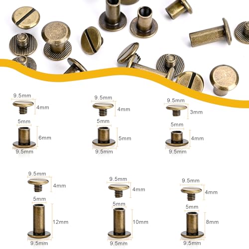 120sets Chicago Screws Kit, 6 Sizes Screw Rivets Bronze Chicago Binding Screws for DIY Repair Leather Craft Belt Bag Shoes Purse Bookbinding (M5*4,5,6,8,10,12) (Bronze) - color: Bronze