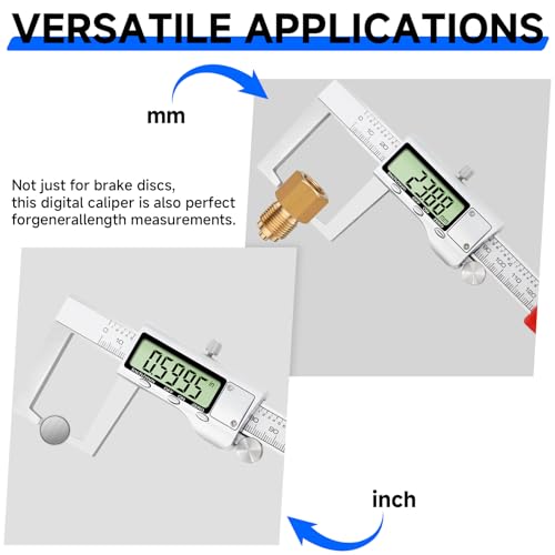 Digital Outside Groove Caliper, Disc Brake Rotor Micrometer, Digital Vernier Calipers Measuring Tool for Disc Brake, Brake Measuring Tool wtih Caliper- Inch/Metric Conversion (2 Inch/50mm)