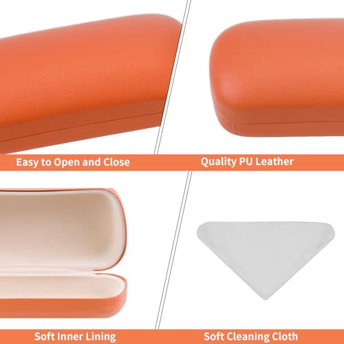 PERFECTSIGHT Sunglasses Case, Large Hard Shell Glasses Case, Cute PU Leather Protective Eyeglasses Case for Women Men - color: Orange