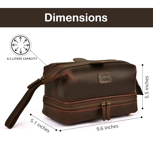 LEATHER VILLAGE Leather Toiletry Bag for Men, Travel Dopp Kit Shaving Bag | Full grain buffalo leather, two zip compartments, 9.6x5.5x5.1 in, YKK zippers, water-resistant lining, shaving kit- Cherry - color: Cherry
