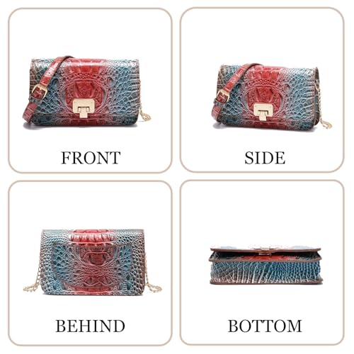 Makcr Joacbv Small Crocodile Crossbody Cell Phone Purse for women Vegan Leather Clutch Wallet with Leather Shoulder Strap | Small - color: Maroon Plus Brown