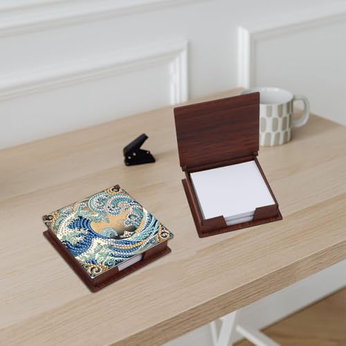 JISHSHAY Diamond Painting Note Box Sea Wave Diamond Art Sticky Note Holder Gem Art Notecard Box Gem Painting Mosaic Kits for Adults Embroidery Kit Memo Pad Holder, Contains 160 Sheets of Paper - color: Sea Wave