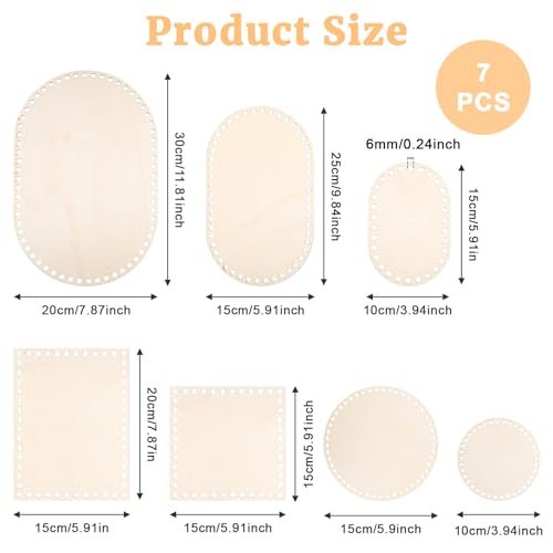 7PCS Wooden Basket Bottoms, Natural Blank Wooden Crochet Basket Bases Set, 7 Sizes Oval Circle for DIY Weaving, Knitting Craft Supplies, Home Decor & Purse Craft with Wood Material(Square)
