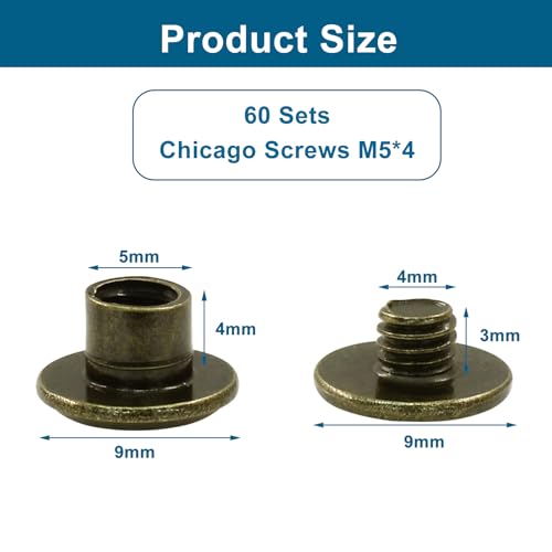 60 Sets Antique Bronze Chicago Screws, M5*4mm Leather Rivets Screw Rivets Buttons DIY Leather Trim Craft Bookbinding for Decorate Repair Belt Bag Shoes Purse - color: Antique Bronze