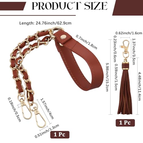 Flat PU Leather Bag Chain Replacement with Tassel Pendant 25 Inch Microfiber Leather Purse Chain Strap Handbag Handle for Women Shoulder Crossbody Bag Handbag DIY Crafts(Brown Gold) - color: Brown