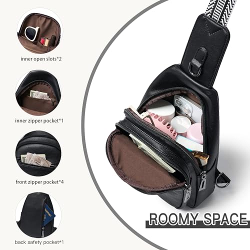 Leresas 7L Sling Bag for Women Crossbody Bag Sling Purse Fanny Packs Vegan Leather Chest Bag Trendy Handbag Travel Anti Theft - color: Black