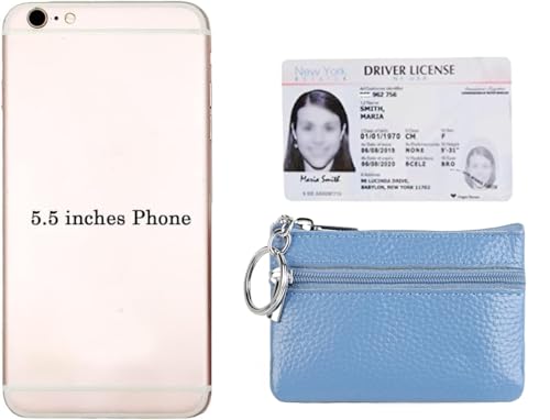 Women's Leather Small Coin Purse with Keychain, Mini Card Holder Case (Light Blue) - color: Light Blue