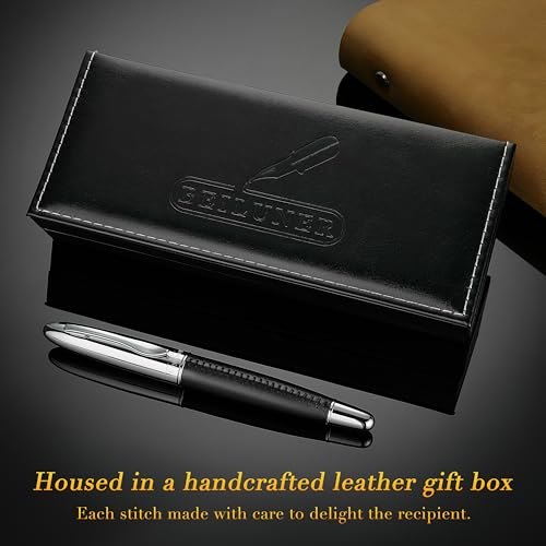 BEILUNER 318 Luxury Leather Pen, Hand-Stitched Premium Leather, Chrome-Plated Finish, Smooth Black Ink Refill, Best Rollerball Pen Gift for Men & Women, Refillable, Executive Writing, Nice Pens - color: Black