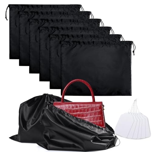 6 Pack Purse Dust Bags Large Silk Drawstring Dust Bag Cover for Handbag Shoe Storage(Black, M-19.6 × 15.7 in) - color: Black-6pcs, style: M-19.6 × 15.7 in