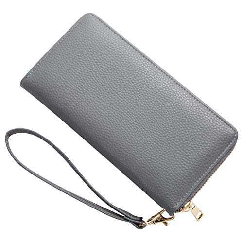 Women Wristlet Wallet with Cell Phone Holder Zip Around Handbag … - color: Grey