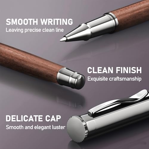 WEMATE Wood Rollerball Pen Set, Nice Pen for Men, Fancy Look - Red Padouk | 2 Refills, Executive Style, Luxury Finish, Smooth Writing for Journaling and Signatures, Office Use, Black and Blue Ink - style: Red Padouk