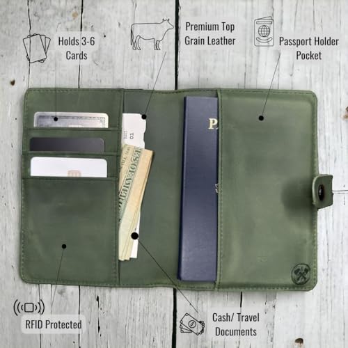 Genuine Leather Passport Holder Compatiable with and Moto Tag Wallet for Men and Women RFID Blocking for Secure Traveling and Documentation Organizer (Green) - color: Green