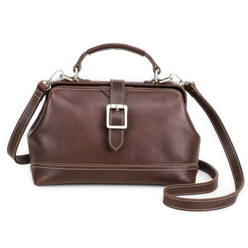CONTACTS Full Grain Leather Doctor Purse Bag for Women Top Handle Bag Vintage Handbag Shoulder Bag - color: Red Brown