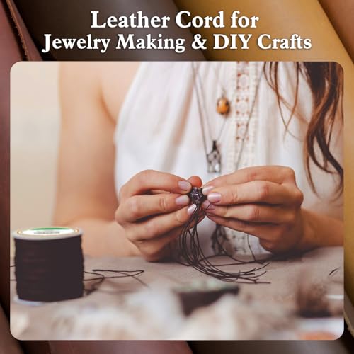 2 Rolls 100% Genuine Round Leather Cord for Jewelry Making & Leather Crafting, 2mm Thin Leather String Lace, Real Leather Rope for Crafts, Bracelets, Necklaces, Hanging, Braiding (Distressed Brown)
