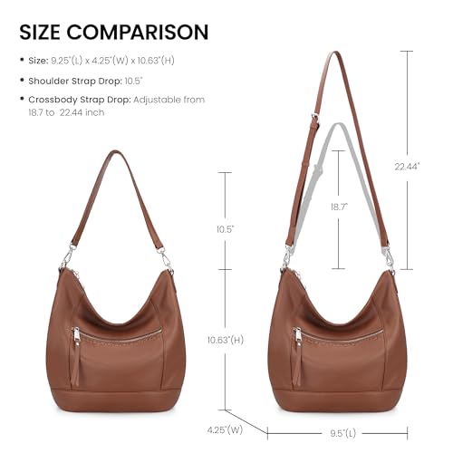 befen Genuine Leather Crossbody Hobo Purse for Women Soft Lightweight Leather Handbags with 2 Removable Straps - color: Cognac Brown