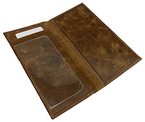 Genuine Leather Checkbook Cover For Men & Women Checkbook Holder Wallet RFID Blocking USA Series (Tan) - color: Tan
