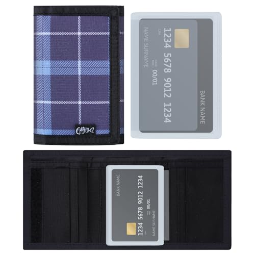 Men’s Nylon Trifold Wallet with 6 Page Wallet Insert, Ultra Thin and Security Wallet with ID Window for Card Cash Holder, Modern Fashion Purse Gifts for Teen Boys Men Women -Block DarkBlue - color: 24017 Block-DarkBlue