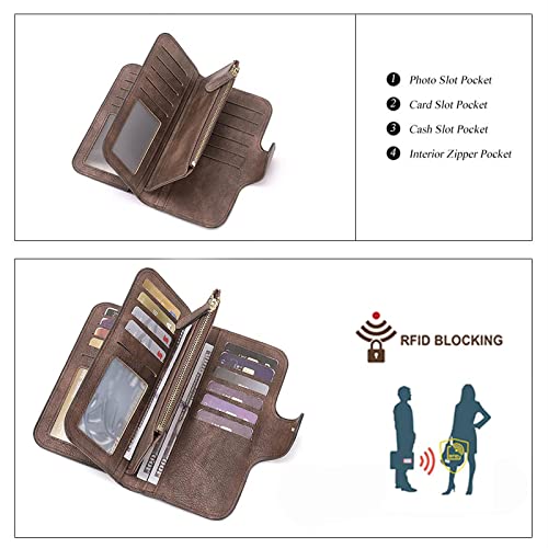 CLUCI RFID Wallet for Women Bifold Wallet with ID Window | Multiple Card Holder, Gifts for Women Birthday - color: 2 Two-toned Coffee
