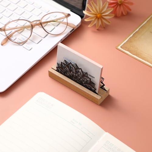 CroBlissful 2 Pcs Lotus Business Card Holders for Desk, Wood&metal Black Lotus Silhouette Business Card Display Stand for Home Office - size: Wood, style: Lotus