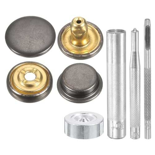 HARFINGTON 24Set Leather Snaps Fasteners Kit 15mm Dia Brass Press-Stud Cap Button 2.95" Length Metal Snap Buttons with 4 Install Tools for Coat Bag Leather Marine Boats Canvas, Gun - color: Gun, size: 15mm