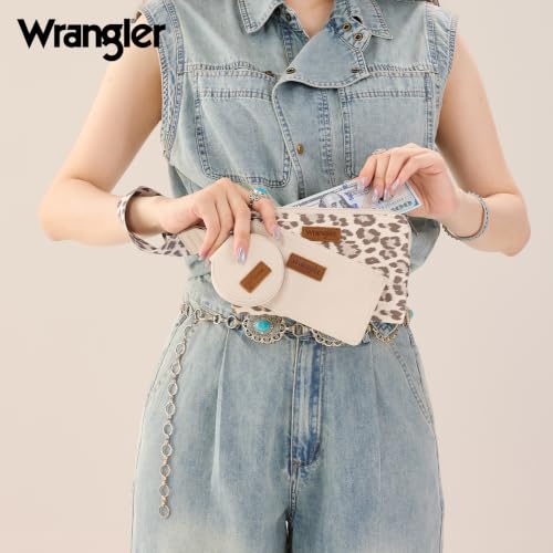 Montana West X Wrangler Keychain Wallets for Women Dual Pouch Wristlet - color: Beige