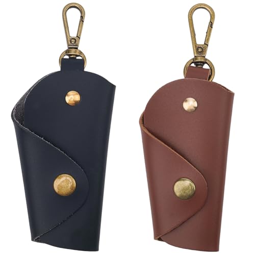 2PCS PU Leather Key Wrap Cover for Motorcycle Portable Protective Keyring Pouch - color: Black,brown
