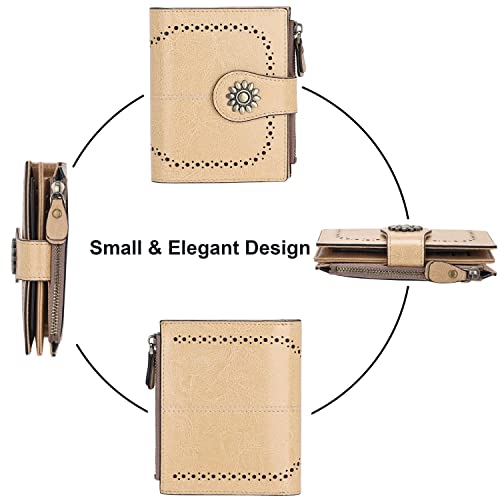 Womens Leather Wallet Small Compact RFID Blocking Credit Card Case Purse with Zipper Pocket | Small - color: Light Khaki