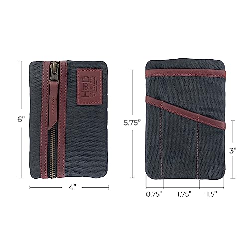 Hide & Drink, Multi-Tool Pocket Pouch, Compact Multipurpose EDC Zippered Bag, Mini Camping Tool Case, Waxed Canvas, Knife Holster, Handmade Slim Organizer - color: Charcoal Black/Sangria
