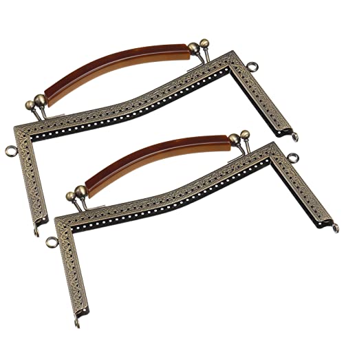 uxcell Metal Purse Frames 2 Pcs Kiss Lock Clasp Frame Embossed Clutch Frame with Rubber Handle for Coin Purse Handbag Making DIY Craft, Bronze - color: Bronze