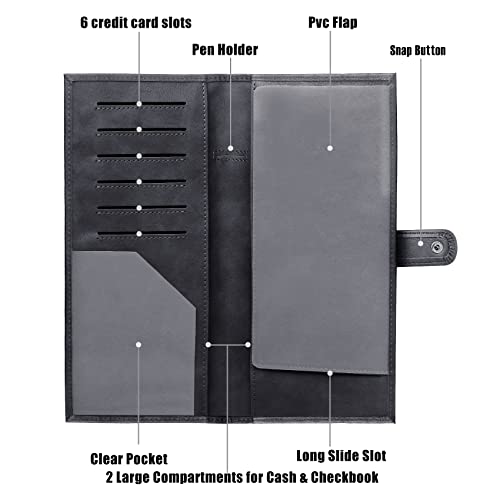 LLi Cufite Business Size and Travelers Check Large Checkbook Cover for Side & Top Tear Checks, Deposit Tickets, Companion Checks, Leather Check Book Cover with Duplicate Check Sleeve & Card Slots - color: Black