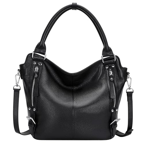 Genuine Leather Pueses for Women Large Hobo Bags Muti Pockets | Crossbody Tote Bags with Top Handles, Key Leash, Adjustable Straps for Shoulder/Handbags/Tote, Daily - color: 01-black