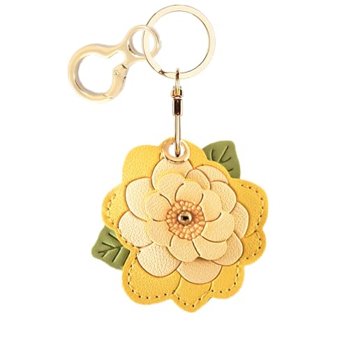BORKUANA PU Leather Keychain holder Protective Case Compatible with AirTag - color: Camellia B