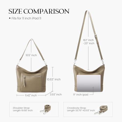 befen Genuine Leather Crossbody Hobo Purse for Women Soft Lightweight Leather Handbags with 2 Removable Straps - color: M-taupe