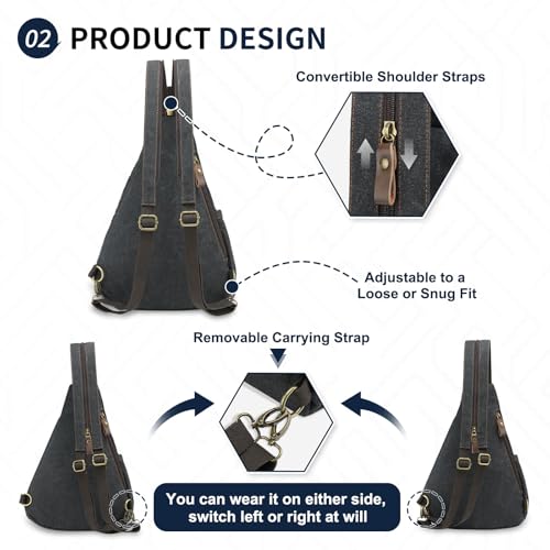 Crossbody Bag for Women Men - Small Sling Backpack 3-in-1,Black - color: Black