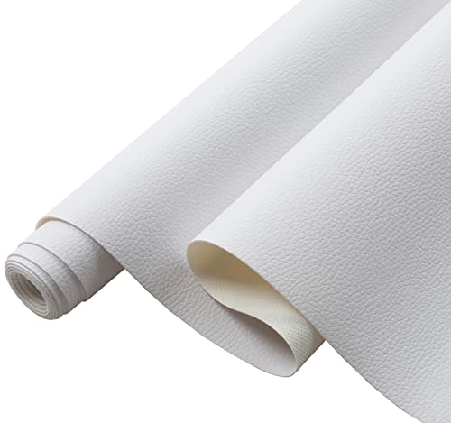 Picheng Lychee Faux Leather Fabric: 13.8" x 53"Soft White Faux Leather Roll | Lychee Texture Solid Color Faux Leather Sheets Marine Vinyl for Making Crafts Leather Earrings Bows Sewing DIY (White) - color: White
