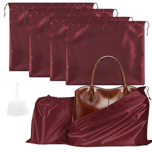Q&J Fabric Co. 4 Pack Satin Dust Bag 15.7x19.7 inch + 19.7x23.6 inch Burgundy 100% Polyester Silk Bag Purse Dust Bag Shoe Bags for Closet Purse Protector Bag Dust Covers for Purses - color: Burgundy, size: 15.7"x19.7"+19.7"x23.6"