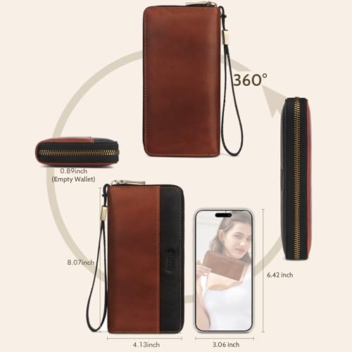 Leather Wallet for Women RFID Blocking Wristlet Wallet(brownblack) - color: a4-brownblack