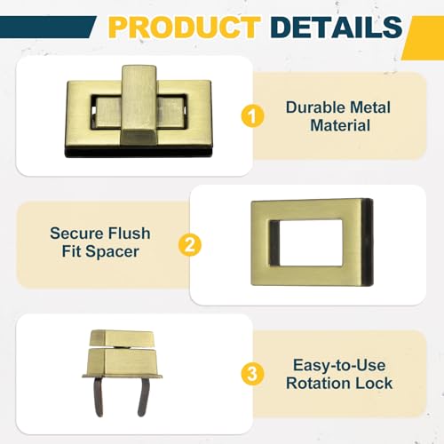 M METERXITY 4Pcs Purse Twist Lock (1.26 x 0.79 Inches, Light Gold/Bronze)- Rectangular Purse Closure Twist Turn Lock Clasp Metal Clip Hardware Apply to DIY Handbag/Purse/Wallet/Leather Craft - color: Light Gold/Bronze, size: 1.26 x 0.79"
