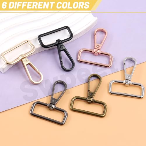 Swpeet 48Pcs 4 Sizes Rose Gold Metal D Ring & Rectangle Adjuster Triglides Slides Buckle & D Ring Swivel Lobster Clasp Kit, Semi-Circular D Rings Roller Pin Buckles Swivel Snap Hook for Belt - color: Rose Gold